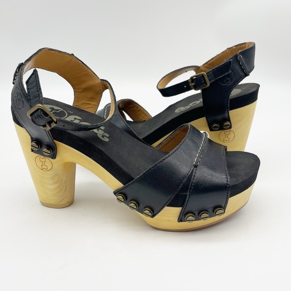 Flogg Wooden Black Leather Clog Sandals.  Size 6 - Picture 6 of 9